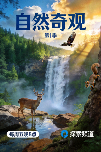 纪录片《自然奇观》海报 - 壮丽瀑布与野生动物共存的自然景观