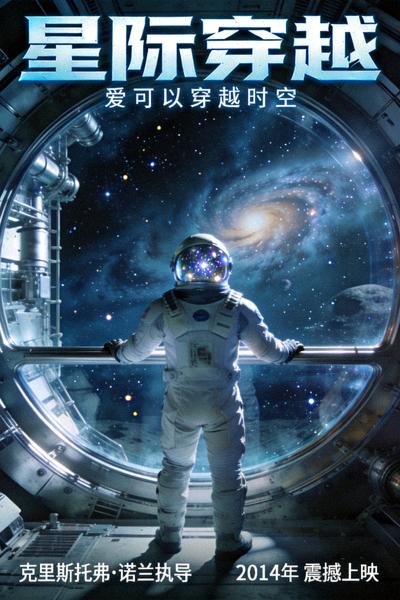 科幻电影《星际穿越》海报 - 宇航员在太空站眺望星海的画面